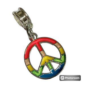 Peace Sign European Bead Charm Pendant for Bracelet Rainbow Hippie LGBT Retro